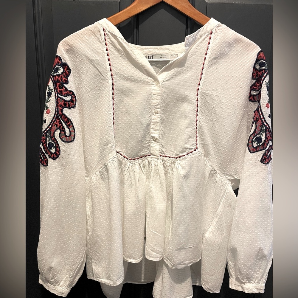 Zara TRF Collection Boho Top with Embroidered Sleeves